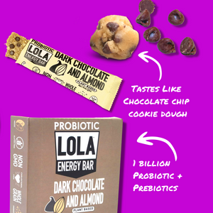 dark chocolate almond probiotic energy bar tastes like a healthier gluten free version of  chocolate chip cookie dough