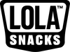 Lola Snacks Logo, black and white geometric shape with words LOLA SNACKS stacked